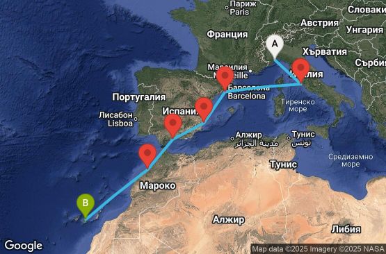 Маршрут на круиз Italy, Spain, Morocco, Canary Islands - SVN08A0L