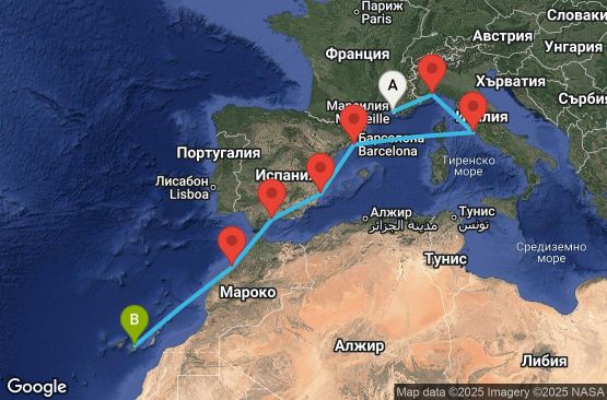 Маршрут на круиз France, Italy, Spain, Morocco, Canary Islands - MRS09A0A