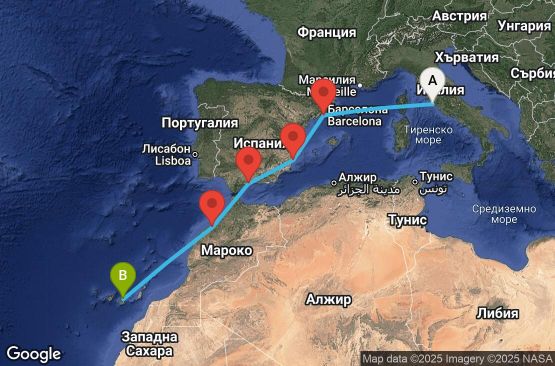 Маршрут на круиз Italy, Spain, Morocco, Canary Islands - CIV07A99