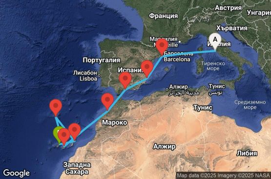 Маршрут на круиз Italy, Spain, Morocco, Canary Islands, Madeira - CIV11A0K