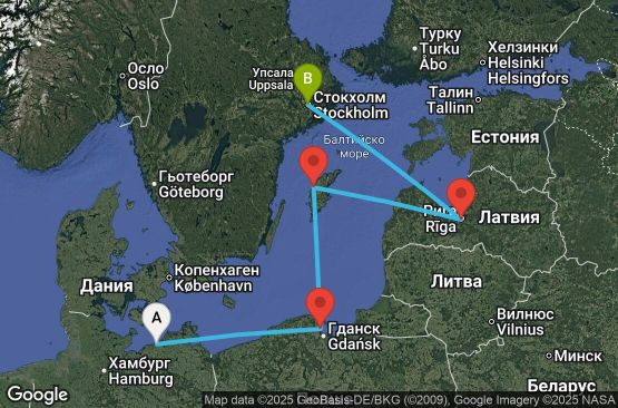 Маршрут на круиз 4 дни Германия, Полша, Швеция, Латвия - UYJ3