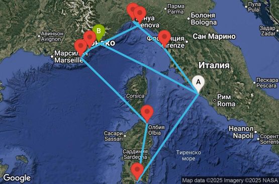 Маршрут на круиз 9 дни Италия, Франция, Монако - EX20270524CVVMCM