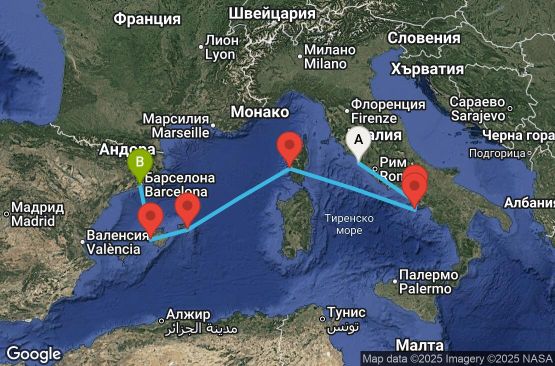 Маршрут на круиз 6 дни Италия, Франция, Испания - EX20270608CVVBCN