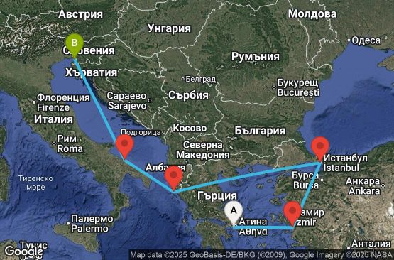 Маршрут на круиз 6 дни Гърция, Турция, Италия - UWM2