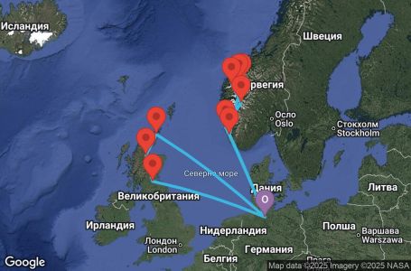 Маршрут на круиз 15 дни Германия, Норвегия, Великобритания - HAM15A0B
