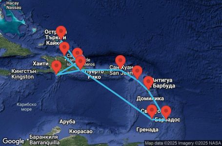 Маршрут на круиз Dominican Republic, Turks Islands, Antilles, Virgin Islands - LRM14A37