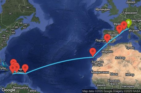 Маршрут на круиз Dominican Republic, Turks Islands, Antilles, Canary Islands, Spain, France, Italy - LRM22A0A