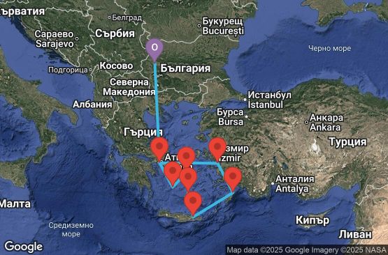 Маршрут на круиз 7 дни Ефес и съкровищата на Егейско море
