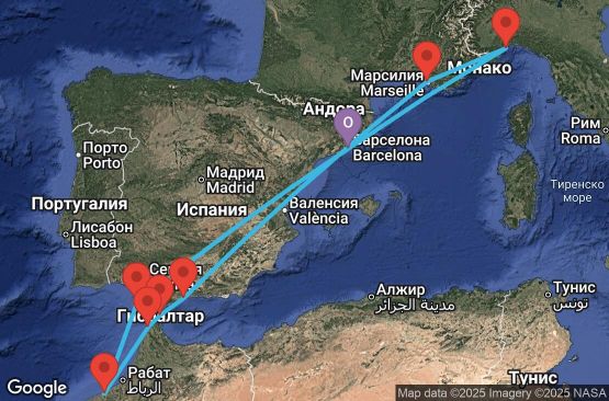 Маршрут на круиз 10 дни Испания, Мароко, Гибралтар, Франция, Италия - BCN10A1I