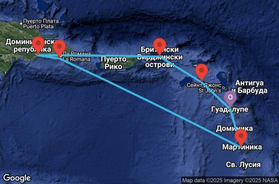 Маршрут на круиз Antilles, Virgin Islands, Dominican Republic - PTP07A25