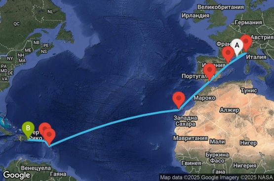 Маршрут на круиз France, Italy, Spain, Canary Islands, Antilles, Dominican Republic - MRS16A0R