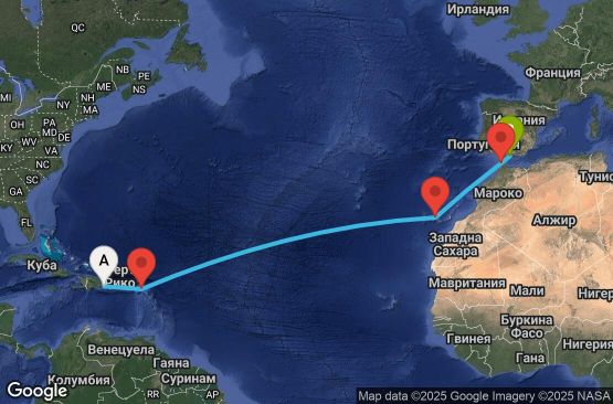 Маршрут на круиз Dominican Republic, Antilles, Canary Islands, Morocco, Spain - LRM12A02