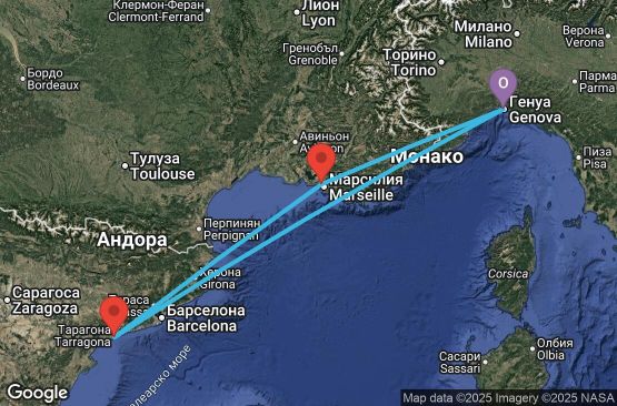 Маршрут на круиз 4 дни Италия, Франция, Испания - UYC8