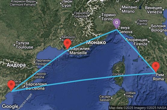 Маршрут на круиз 5 дни Италия, Франция, Испания - UYC9