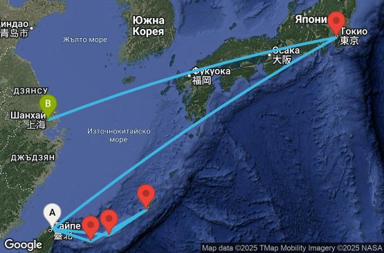 Маршрут на круиз 10 дни Тайван, Япония, Китай - UXV2