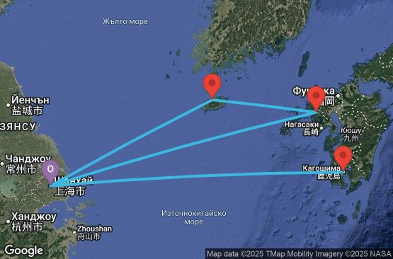 Маршрут на круиз 8 дни Китай, Япония, Южна Корея - UXPG