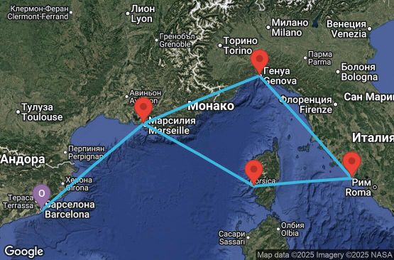 Маршрут на круиз 6 дни Испания, Франция, Италия - UYMI