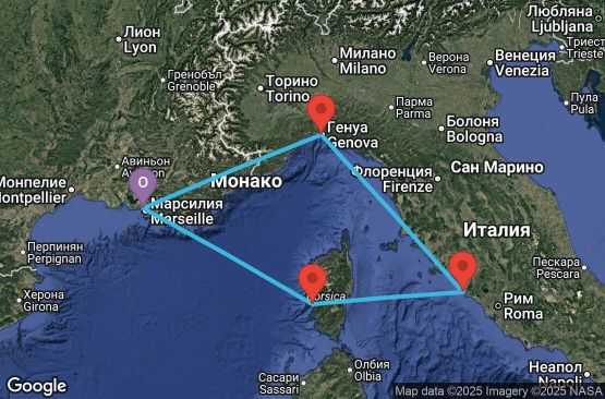 Маршрут на круиз 4 дни Франция, Италия - UYME