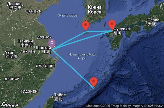 Маршрут на круиз 8 дни Китай, Япония, Южна Корея - UXPH