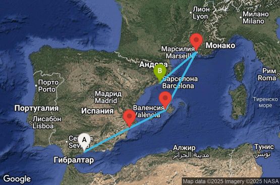 Маршрут на круиз 4 дни Испания, Франция - UY86