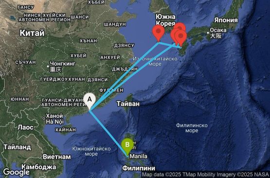 Маршрут на круиз 11 дни Хонконг, Япония, Южна Корея, Филипини - HKG11A00