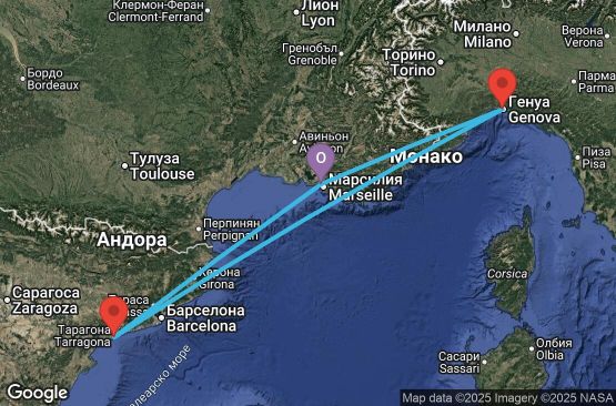 Маршрут на круиз 4 дни Франция, Испания, Италия - UYCB