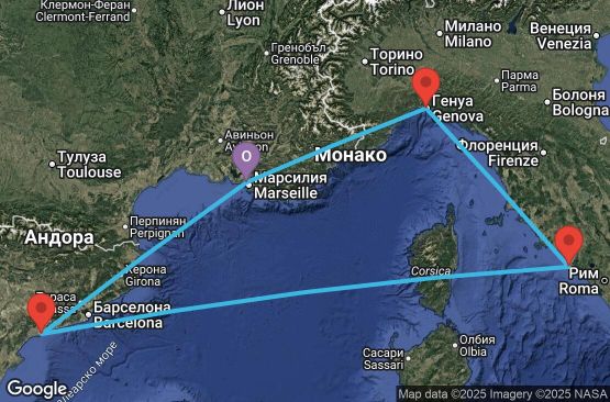 Маршрут на круиз 5 дни Франция, Испания, Италия - UYK6