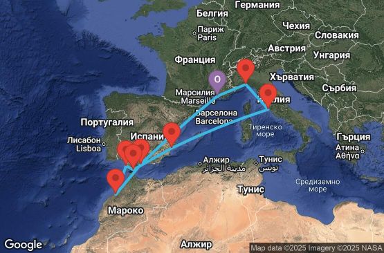 Маршрут на круиз 10 дни Франция, Испания, Мароко, Гибралтар, Италия - UYN1
