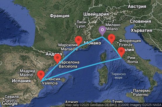Маршрут на круиз 7 дни Италия, Испания, Франция - UYKW
