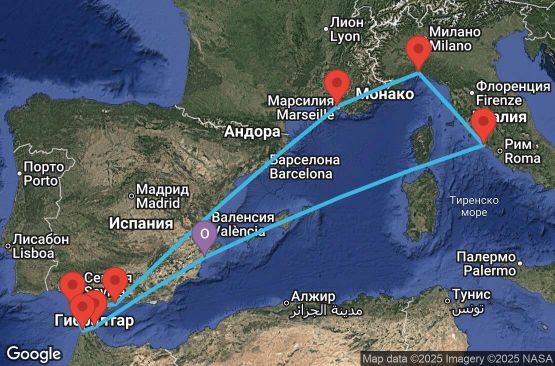 Маршрут на круиз 10 дни Испания, Италия, Франция, Мароко - UYNP