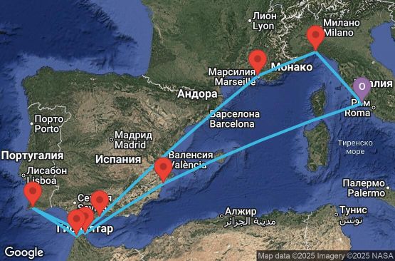 Маршрут на круиз 10 дни Италия, Франция, Испания, Мароко, Португалия - UYN4