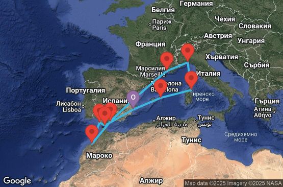 Маршрут на круиз 10 дни Испания, Италия, Франция, Мароко, Гибралтар - UYND