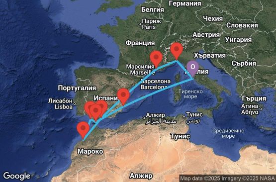 Маршрут на круиз 10 дни Италия, Франция, Испания, Мароко, Гибралтар - UYMW