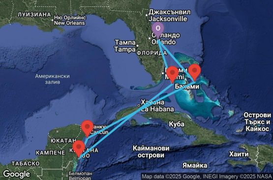 Маршрут на круиз 7 дни САЩ, Бахамските острови, Мексико - UYPN