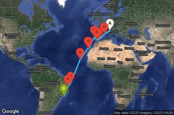 Маршрут на круиз Italy, Spain, Portugal, Canary Islands, Cape Verde, Brazil - SVN20A0H