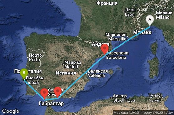 Маршрут на круиз 6 дни Италия, Испания, Португалия - SVN06A37