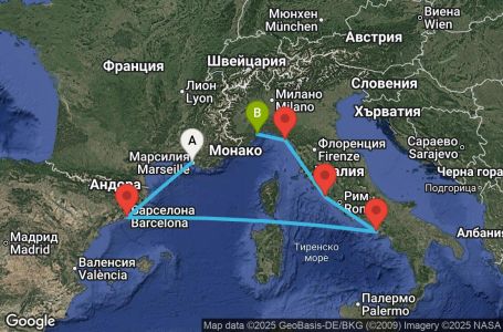 Маршрут на круиз 6 дни Франция, Испания, Италия - MRS06A39