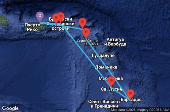 Маршрут на круиз 7 дни Южни Кариби от Пуерто Рико - PRIM07CNNSJUSJU