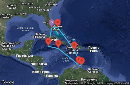Маршрут на круиз 10 дни Южни Кариби от Маями - JWCB10CNNMIAMIA
