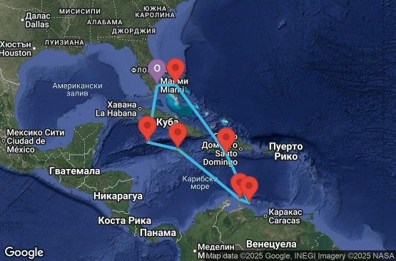 Маршрут на круиз 10 дни Южни Кариби от Маями - JWCB10CNNMIAMIA