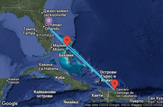 Маршрут на круиз 5 дни Източни Кариби от Порт Канаверъл - BWYC05CNNPCVPCV