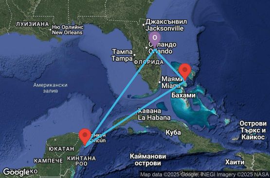 Маршрут на круиз 5 дни Западни Кариби от Порт Канаверъл - BWCB05CNNPCVPCV