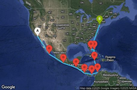 Маршрут на круиз 20 дни Круизен преход през Панамския канал - BLIS20CNNLAXNYC