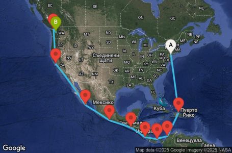Маршрут на круиз 22 дни Круизен преход през Панамския канал - BSPC22CNNNYCSEA