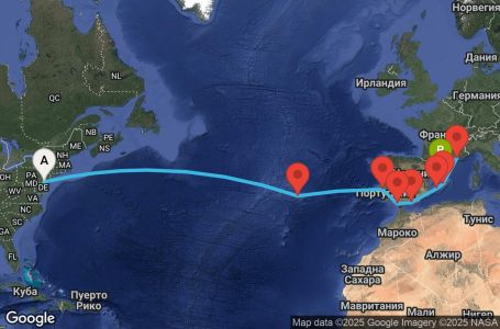 Маршрут на круиз 14 дни Преход между два континента - PRLT14CNNPHLBCN