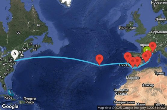 Маршрут на круиз 14 дни Преход между два континента - PRLT14CNNPHLBCN