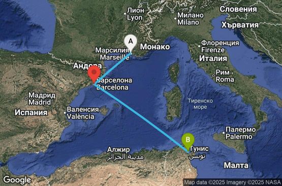 Маршрут на круиз 3 дни Марсилия, Барселона, Ла Гулет - UYX1