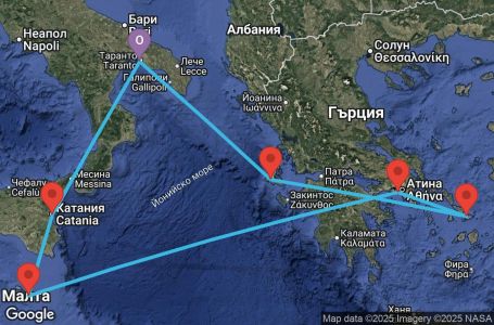Маршрут на круиз 7 дни Гърция, Малта и Италия - TAR07A17