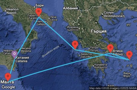 Маршрут на круиз 7 дни Италия, Гърция, Малта - CTA07A10