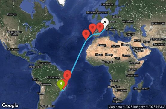 Маршрут на круиз 16 дни Франция, Испания, Португалия, Бразилия - UYW0